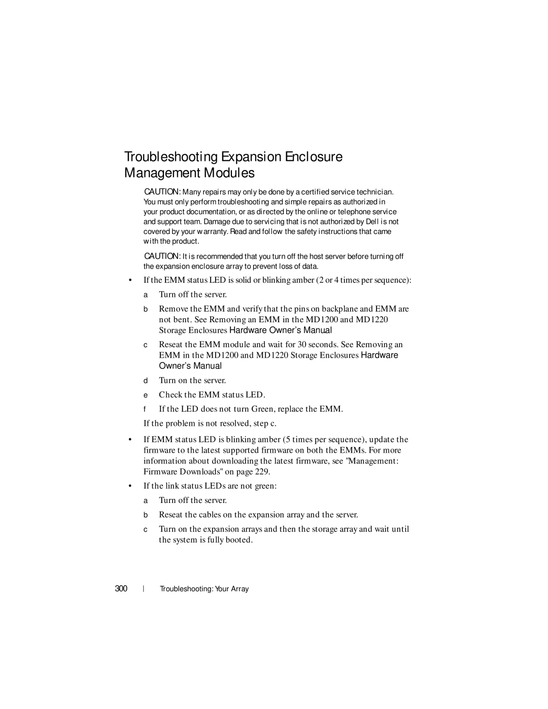 Dell MD3600f, MD3620F owner manual Troubleshooting Expansion Enclosure Management Modules, 300 