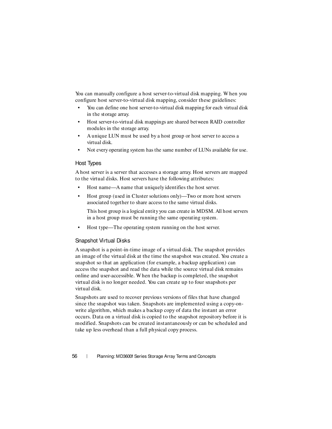 Dell MD3600f, MD3620F owner manual Host Types, Snapshot Virtual Disks 