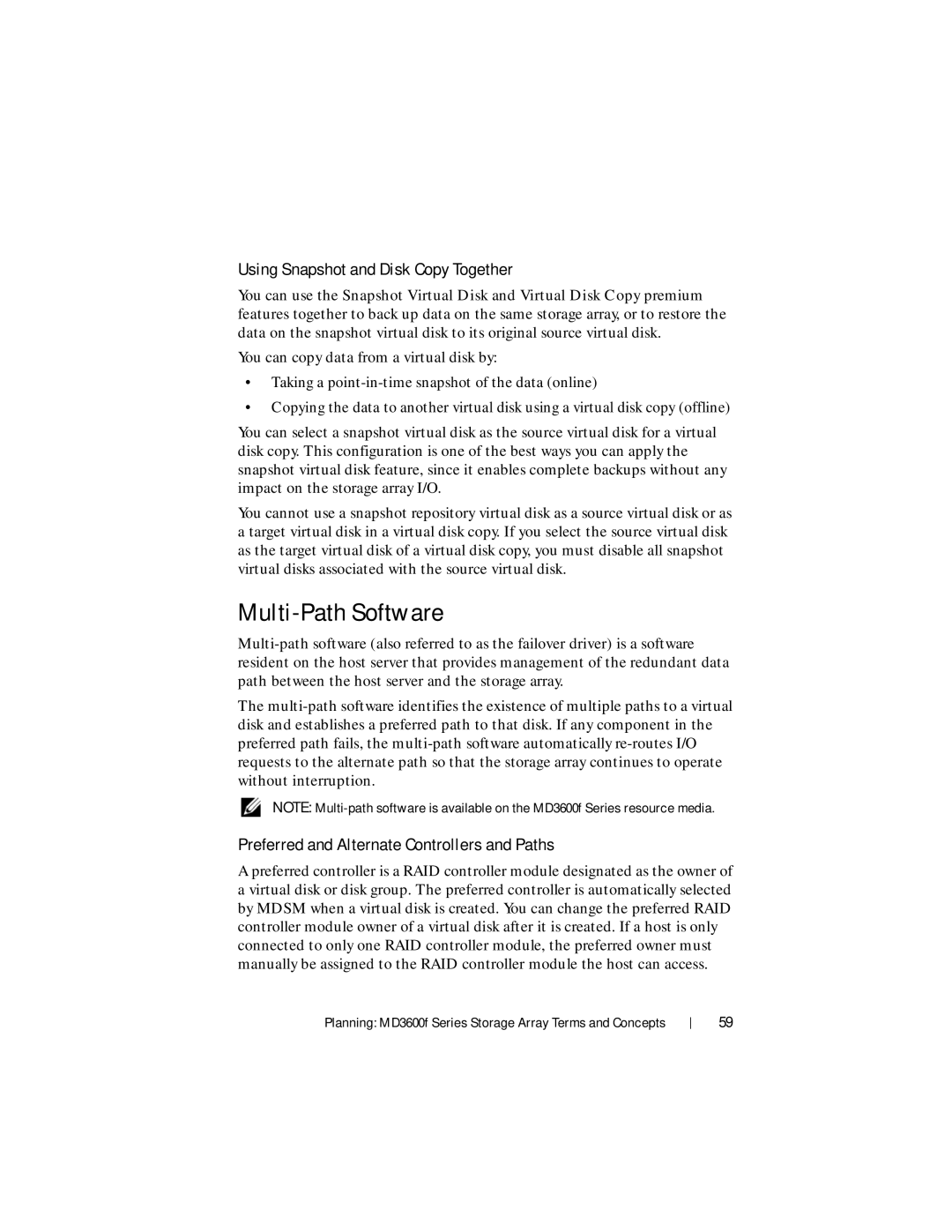 Dell MD3620F Multi-Path Software, Using Snapshot and Disk Copy Together, Preferred and Alternate Controllers and Paths 