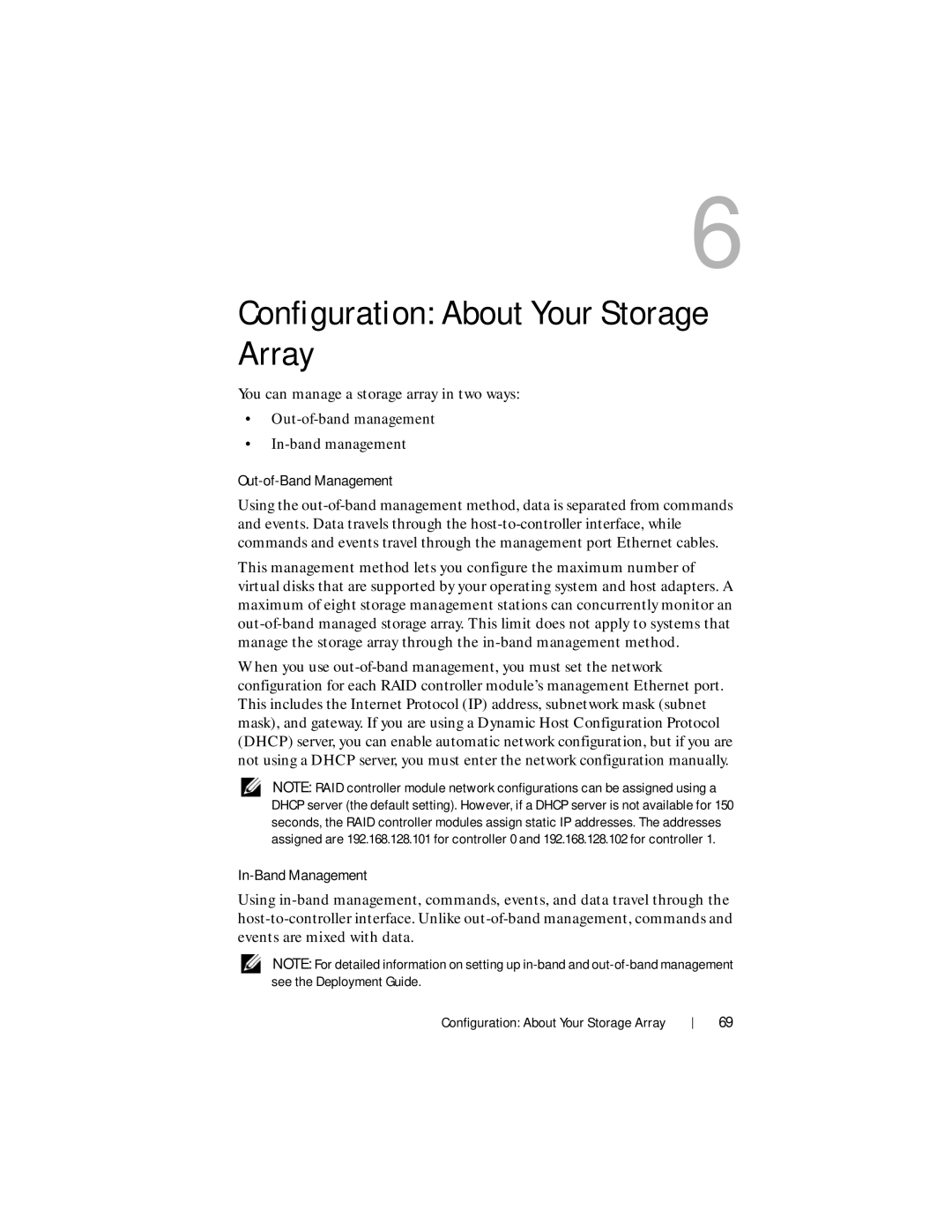 Dell MD3620F, MD3600f owner manual Out-of-Band Management, In-Band Management 