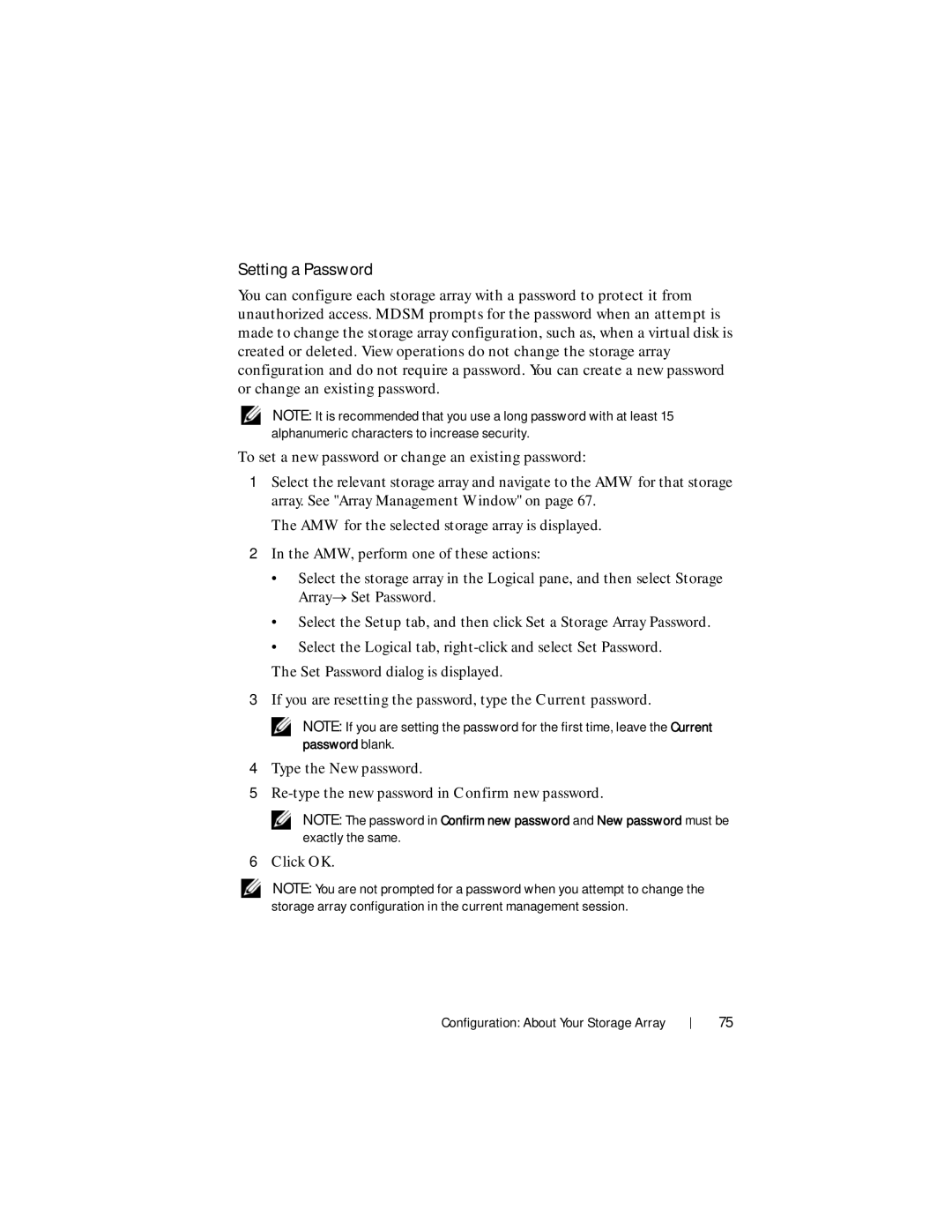 Dell MD3620F, MD3600f owner manual Setting a Password, Type the New password 