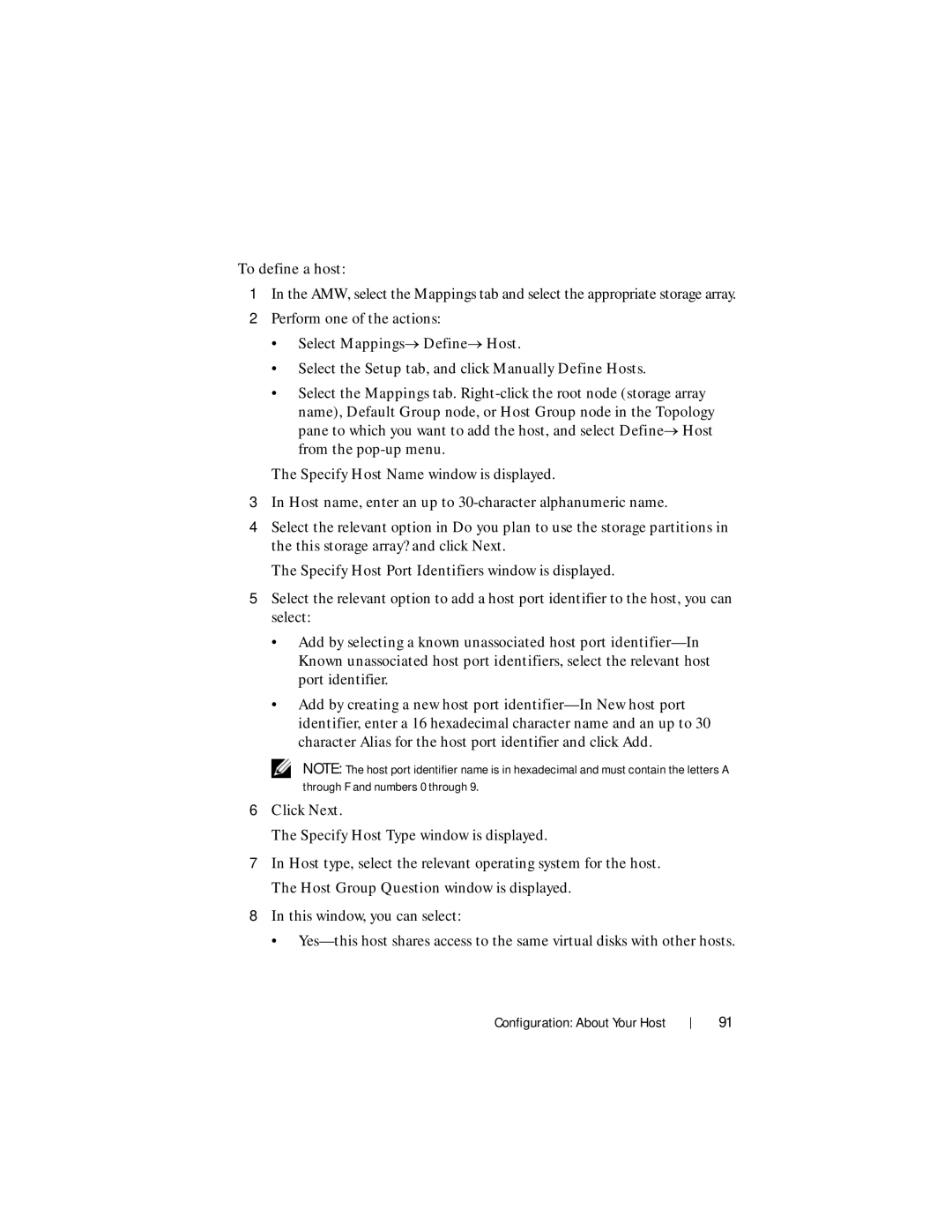 Dell MD3620F, MD3600f owner manual Select Mappings→ Define→ Host 