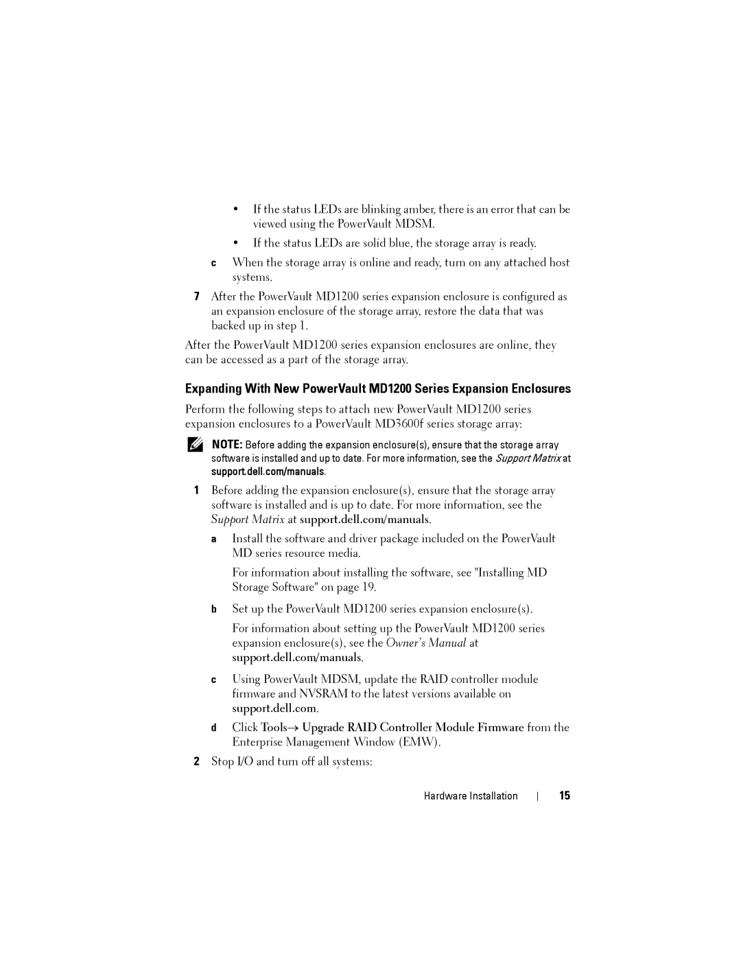 Dell MD3620F, MD3600f manual Stop I/O and turn off all systems 