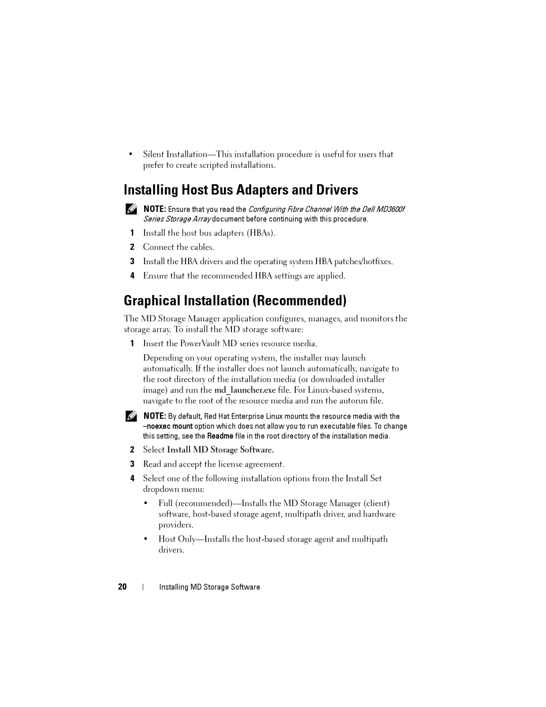 Dell MD3600f, MD3620F manual Installing Host Bus Adapters and Drivers, Graphical Installation Recommended 