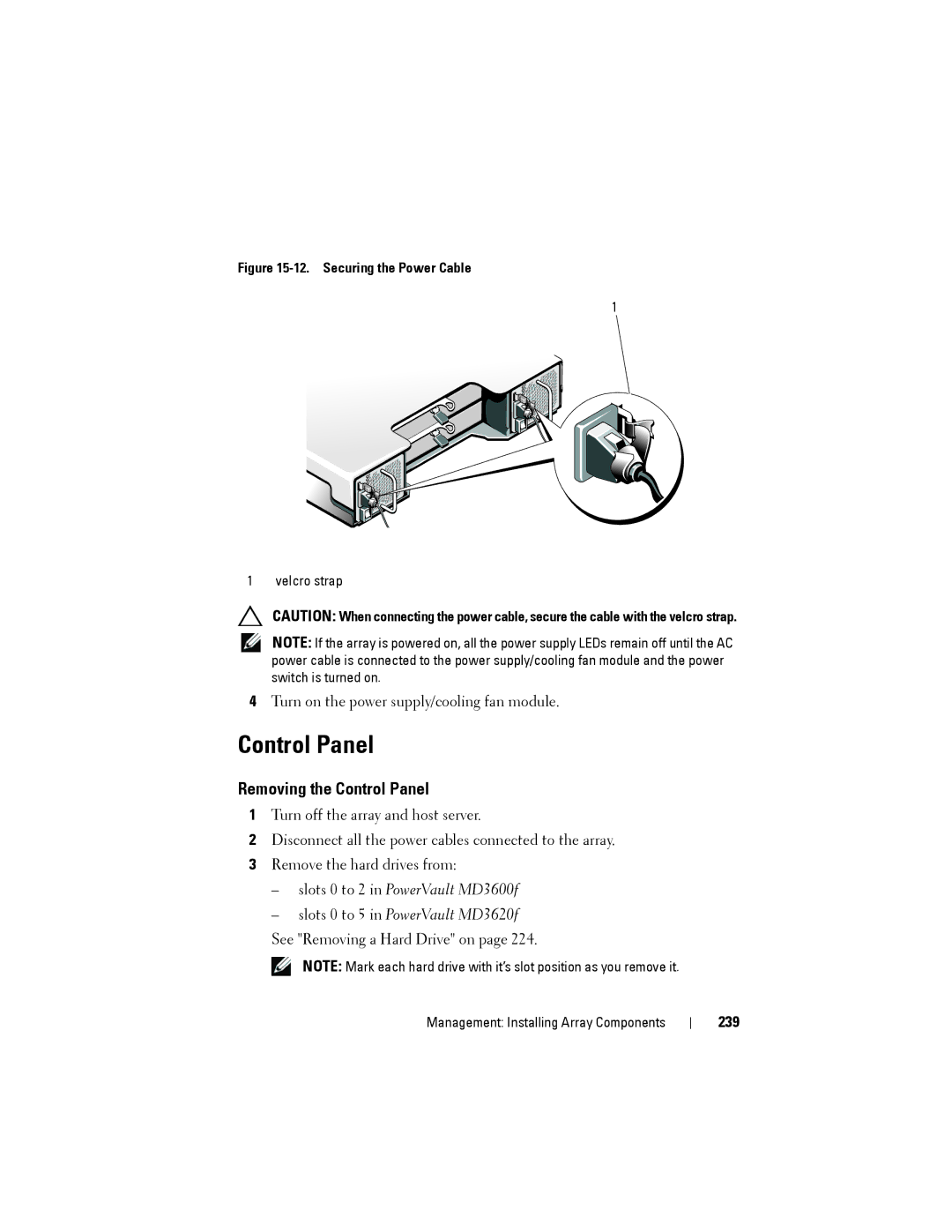 Dell MD3620F, MD3600f owner manual Removing the Control Panel, 239 