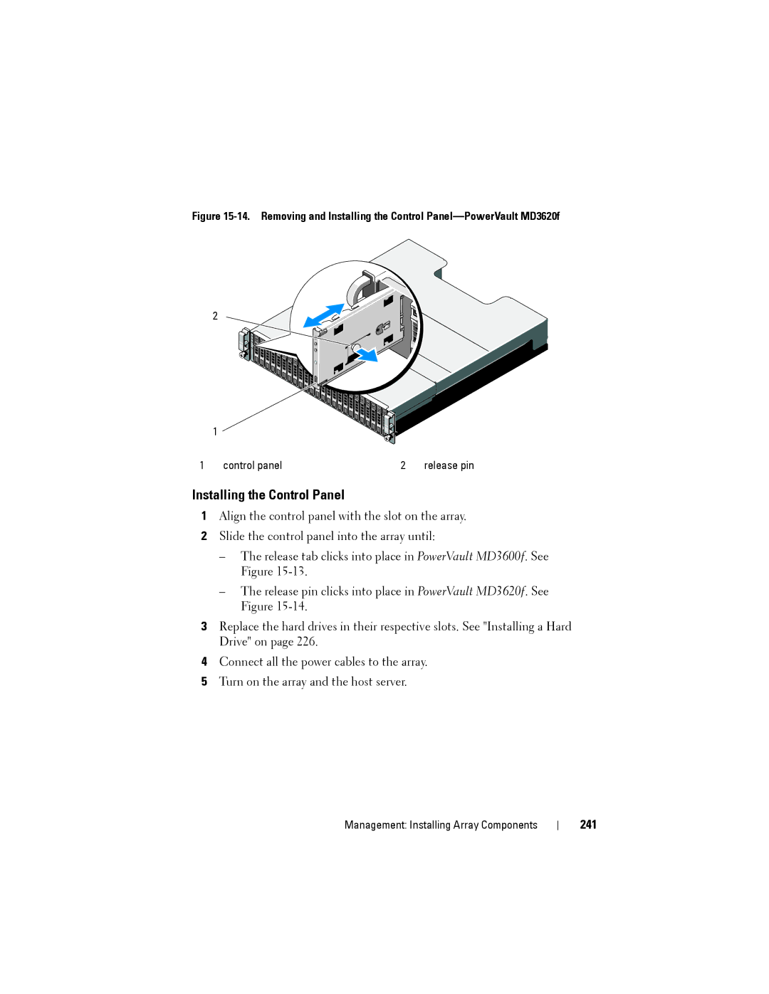 Dell MD3620F, MD3600f owner manual Installing the Control Panel, 241 