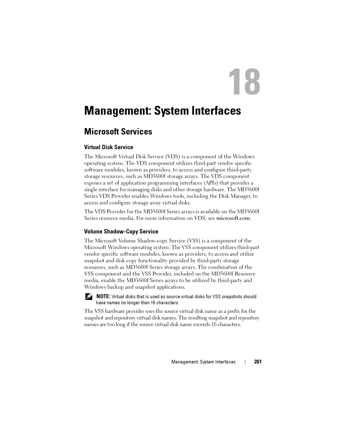 Dell MD3620F, MD3600f owner manual Microsoft Services, Virtual Disk Service, Volume Shadow-Copy Service, 261 