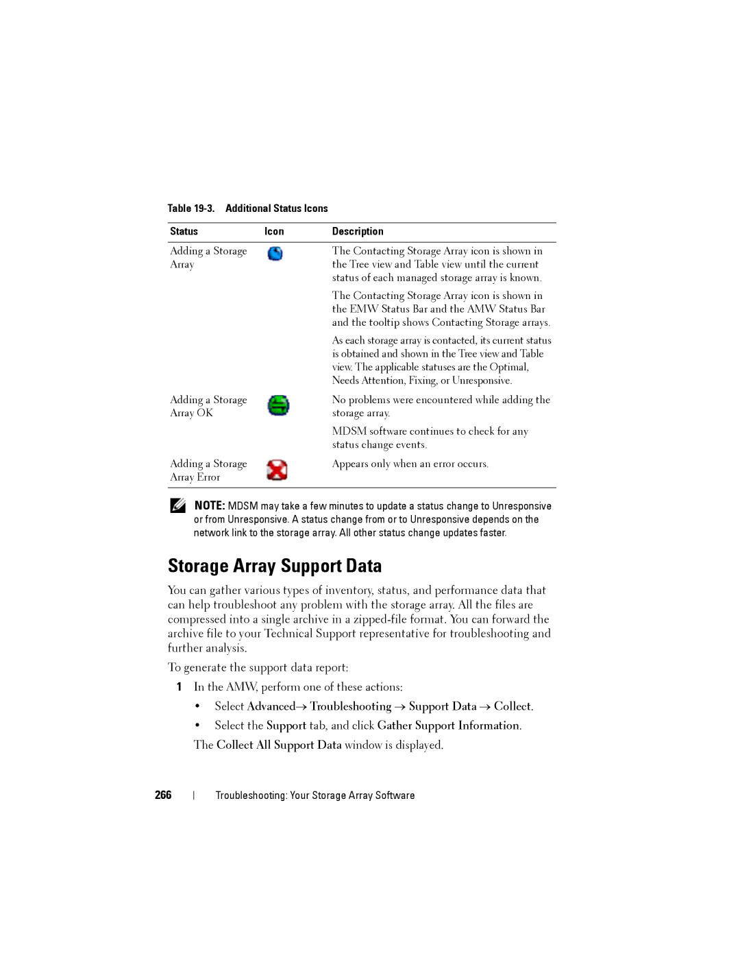 Dell MD3600f, MD3620F owner manual Storage Array Support Data, 266 