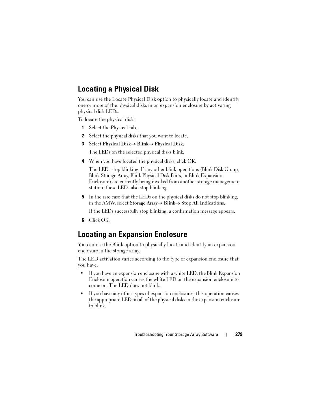 Dell MD3620F, MD3600f owner manual Locating a Physical Disk, Locating an Expansion Enclosure, 279 