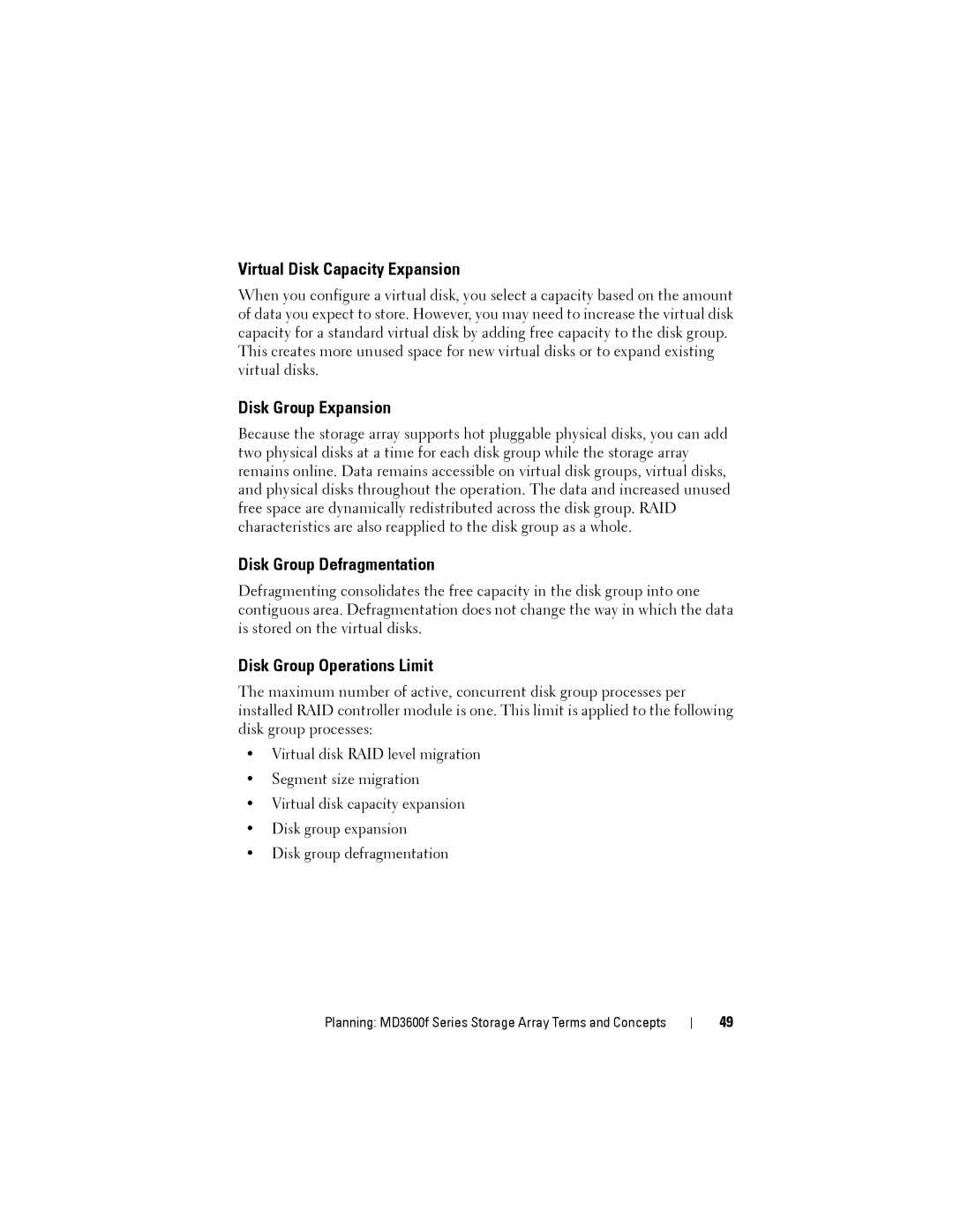 Dell MD3620F, MD3600f owner manual Virtual Disk Capacity Expansion, Disk Group Expansion, Disk Group Defragmentation 