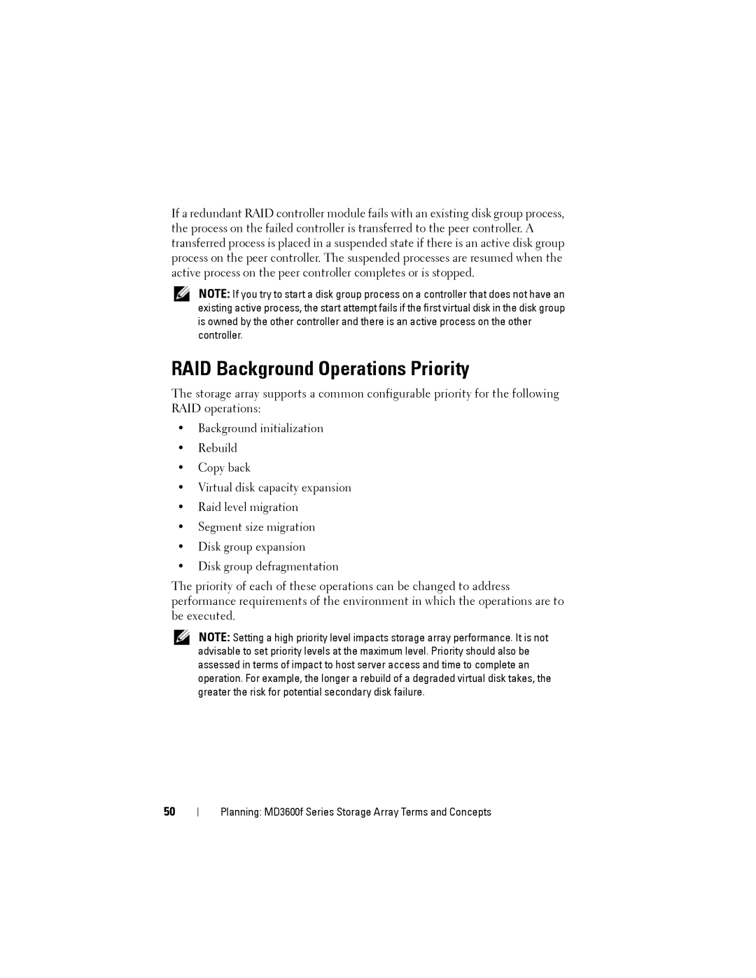 Dell MD3600f, MD3620F owner manual RAID Background Operations Priority 