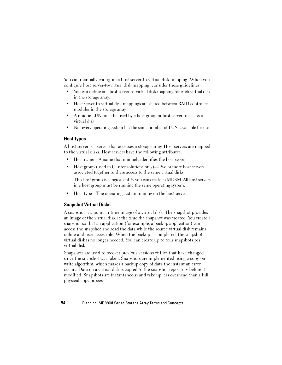 Dell MD3600f, MD3620F owner manual Host Types, Snapshot Virtual Disks 