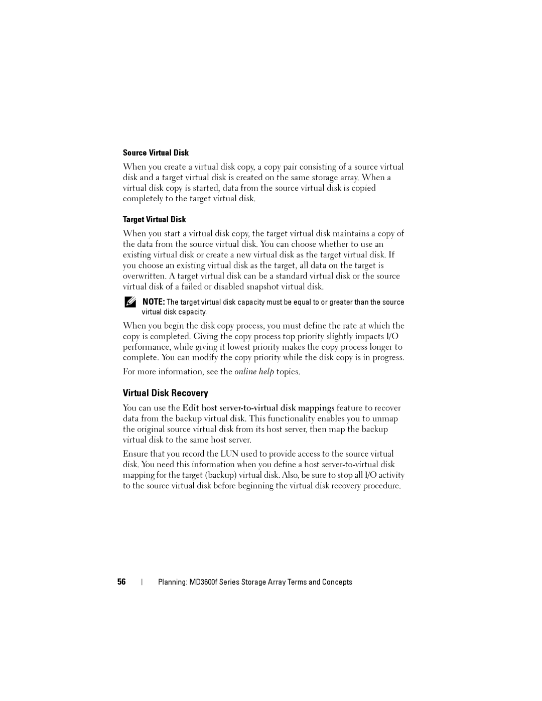 Dell MD3600f, MD3620F owner manual Virtual Disk Recovery, Source Virtual Disk, Target Virtual Disk 