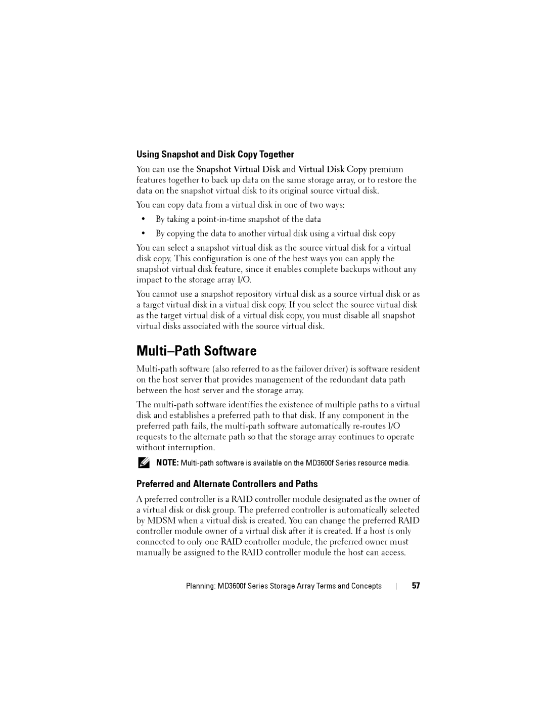 Dell MD3620F Multi-Path Software, Using Snapshot and Disk Copy Together, Preferred and Alternate Controllers and Paths 