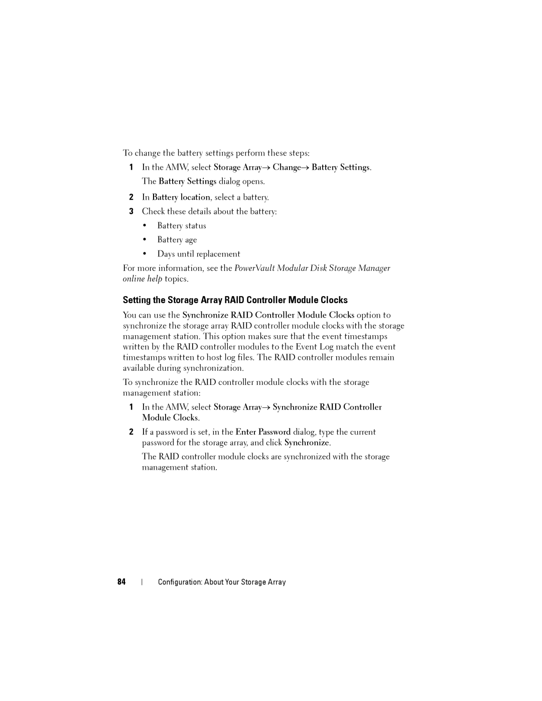 Dell MD3600f, MD3620F owner manual Setting the Storage Array RAID Controller Module Clocks 