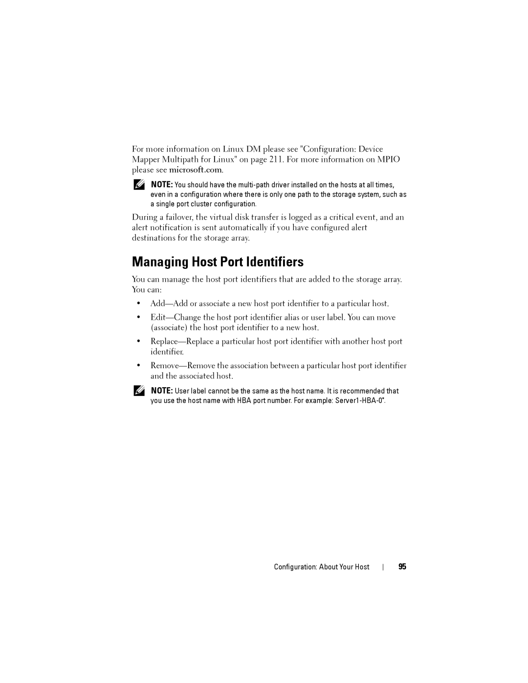 Dell MD3620F, MD3600f owner manual Managing Host Port Identifiers 