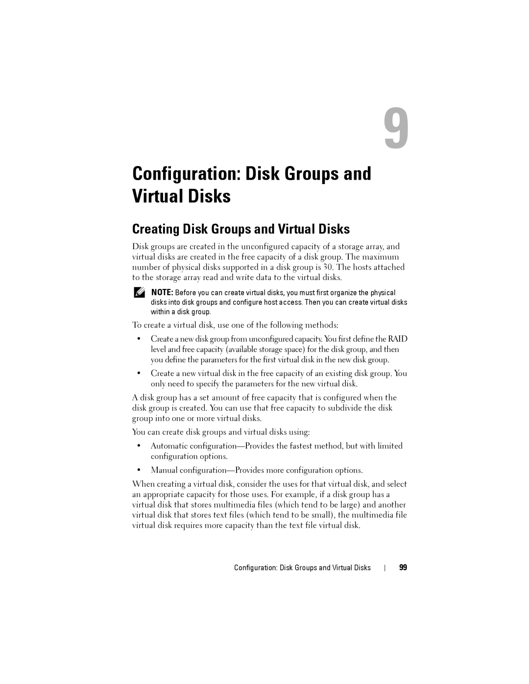 Dell MD3620F, MD3600f owner manual Configuration Disk Groups and Virtual Disks, Creating Disk Groups and Virtual Disks 