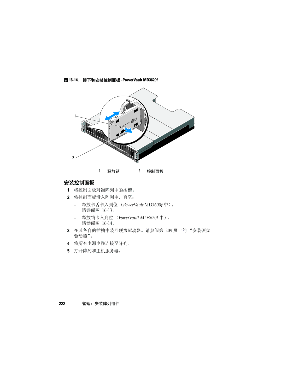 Dell MD3600f, MD3620F manual 安装控制面板, 222 