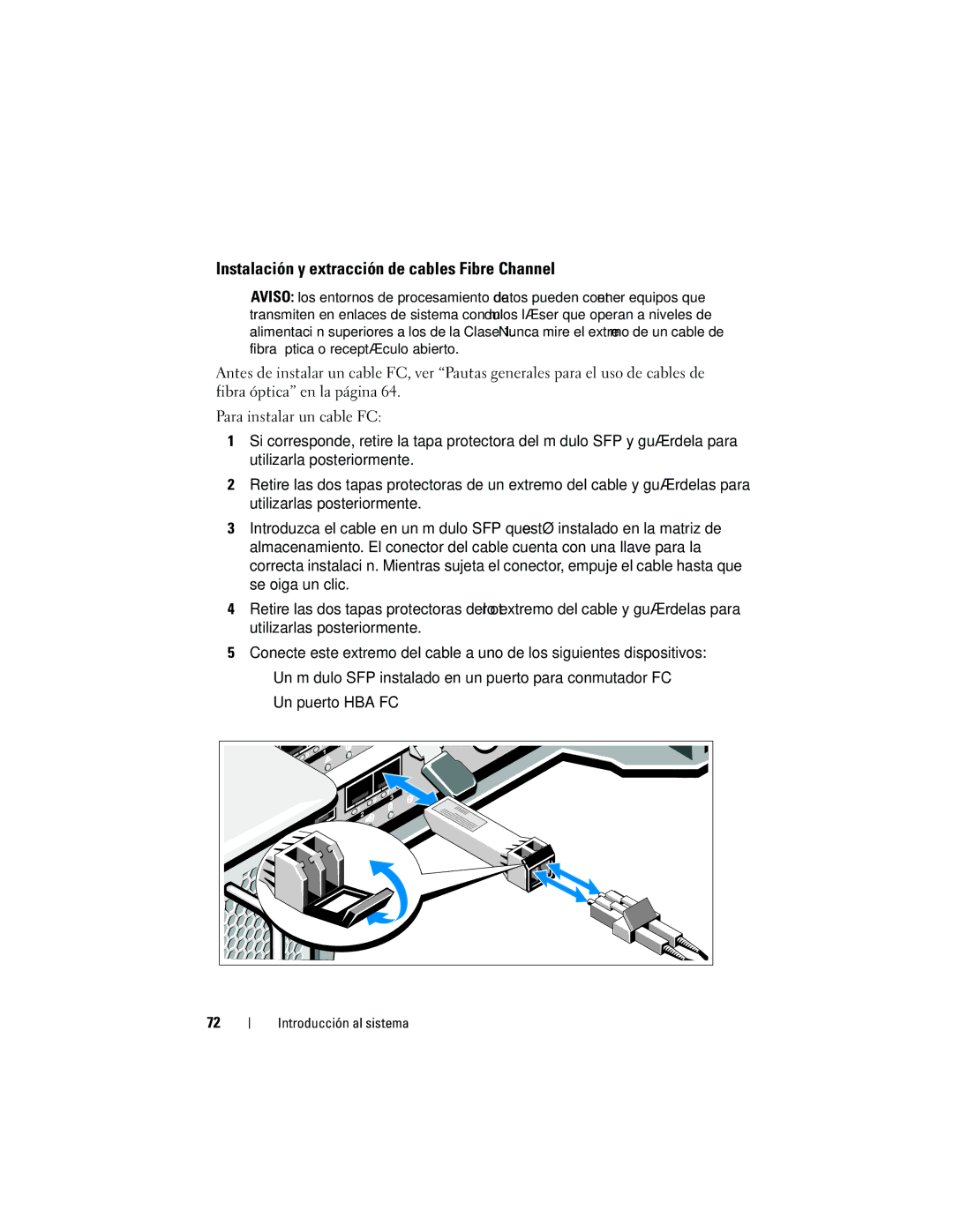 Dell MD3600f, MD3620F manual Instalación y extracción de cables Fibre Channel 