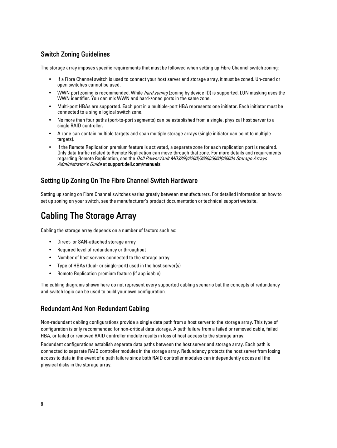 Dell MD3600f/3620f/MD3660f manual Switch Zoning Guidelines, Setting Up Zoning On The Fibre Channel Switch Hardware 