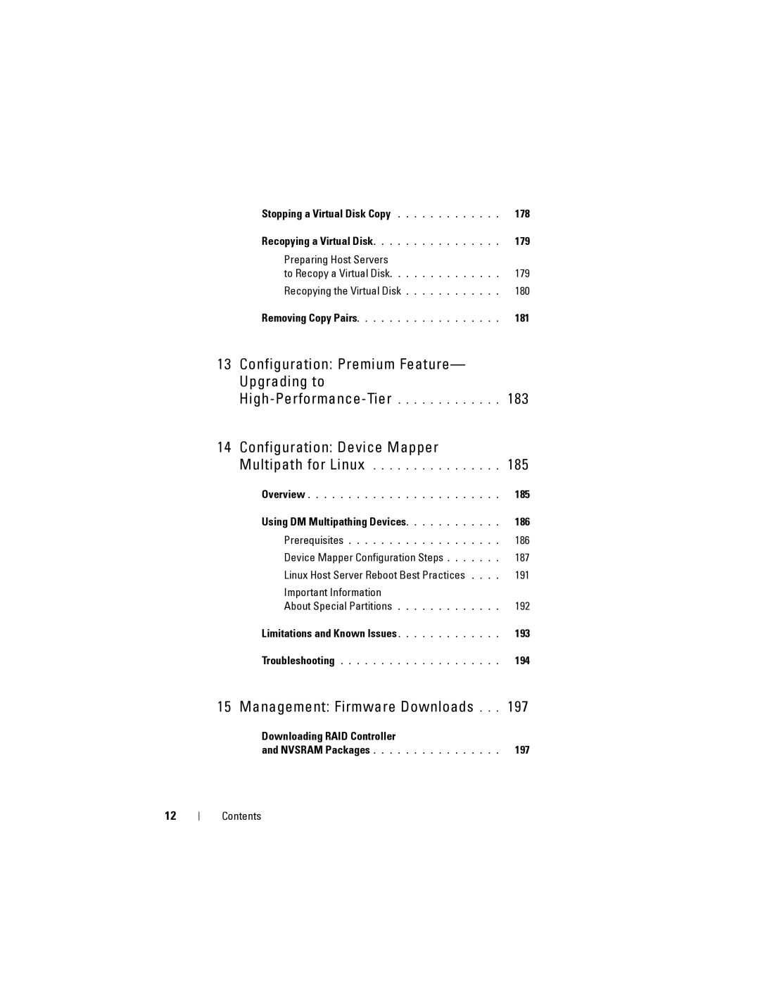 Dell MD3620I Stopping a Virtual Disk Copy 178, Preparing Host Servers 179, Recopying the Virtual Disk 180, 181, 185 