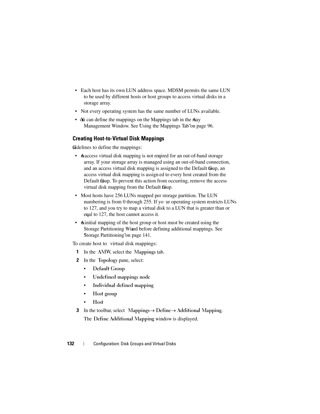 Dell MD3620I, MD3600I owner manual Creating Host-to-Virtual Disk Mappings, 132 