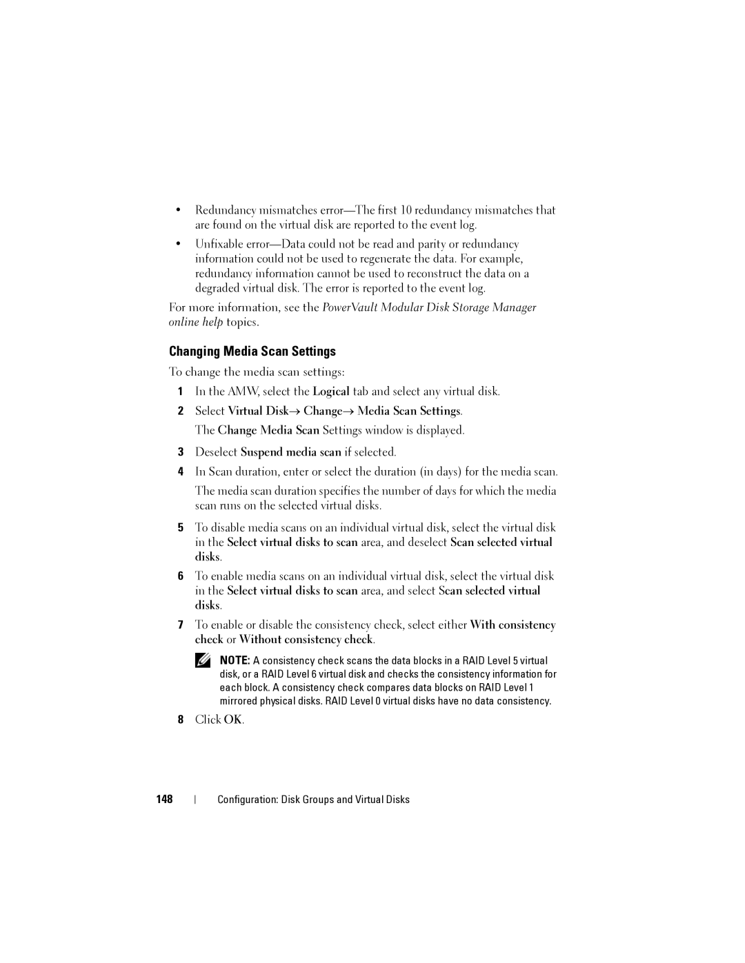 Dell MD3620I, MD3600I owner manual Changing Media Scan Settings, 148 