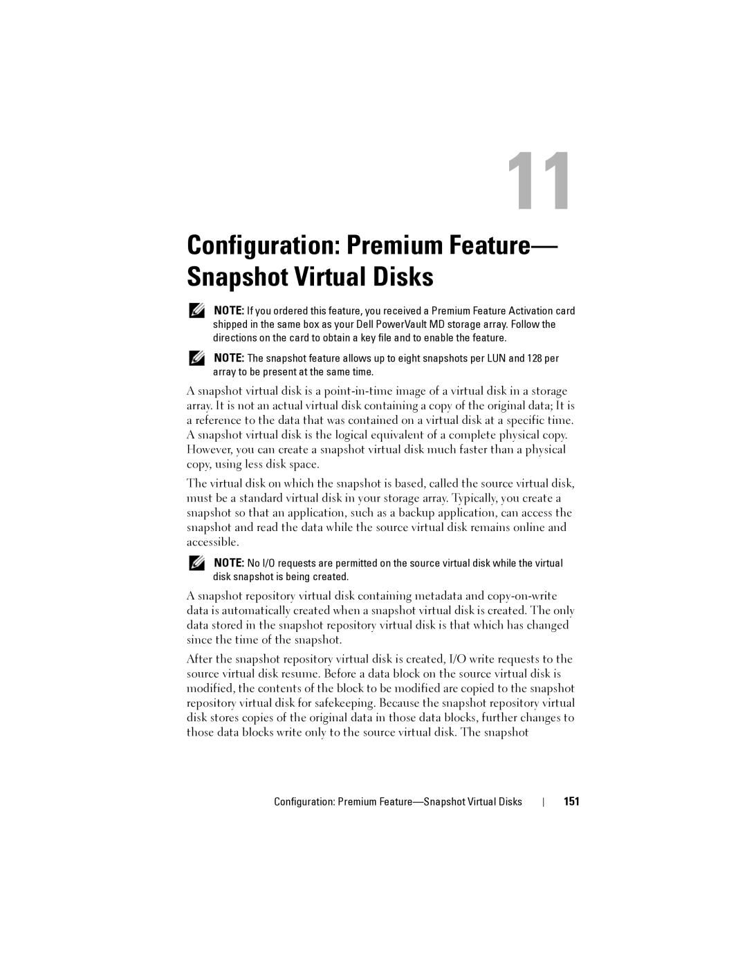 Dell MD3600I, MD3620I owner manual Configuration Premium Feature- Snapshot Virtual Disks, 151 