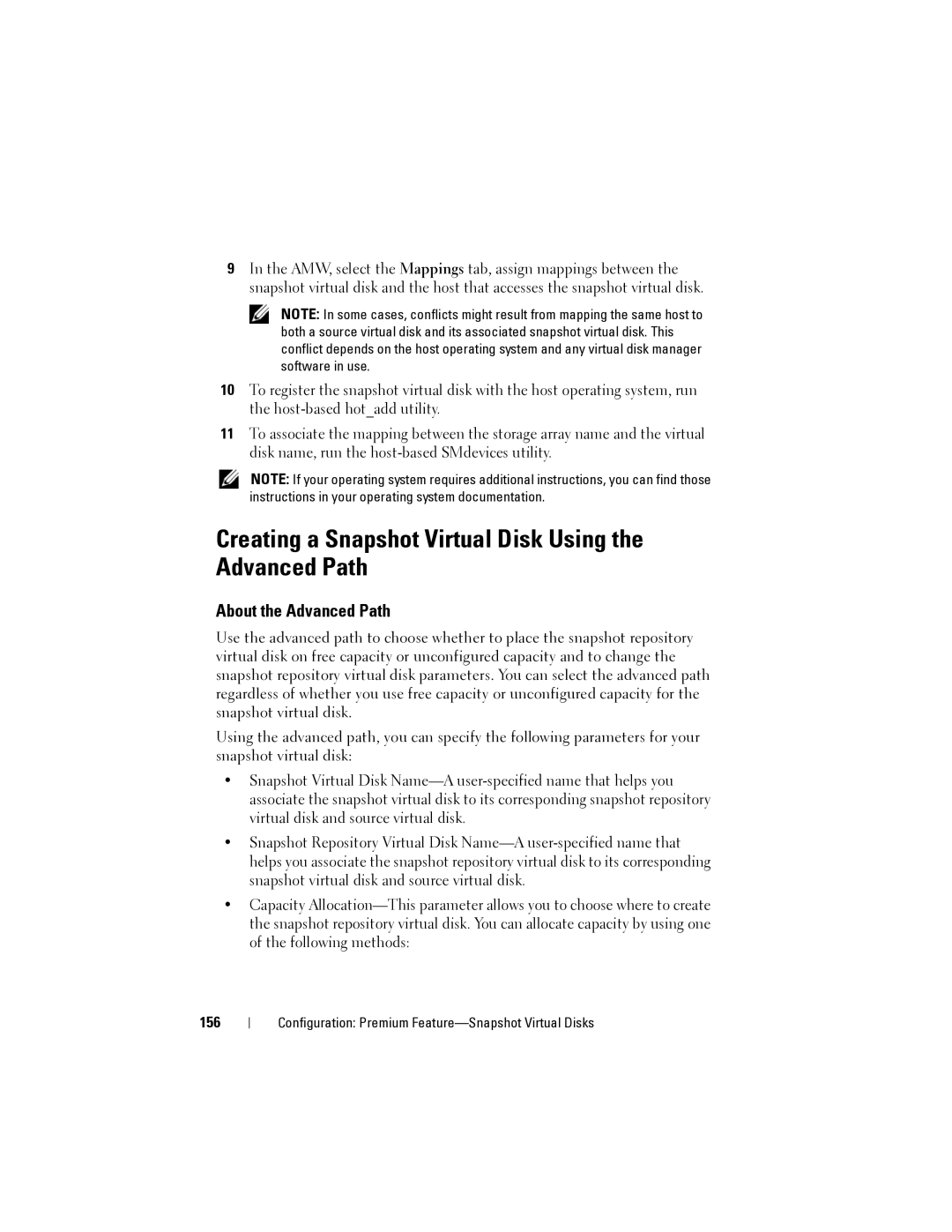 Dell MD3620I, MD3600I owner manual Creating a Snapshot Virtual Disk Using the Advanced Path, About the Advanced Path, 156 