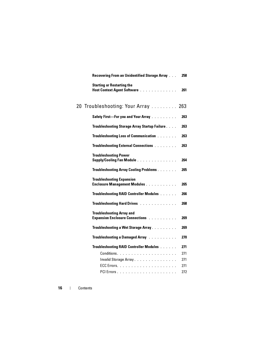 Dell MD3620I Starting or Restarting 261 Host Context Agent Software, Safety First-For you and Your Array 263, 265, 266 