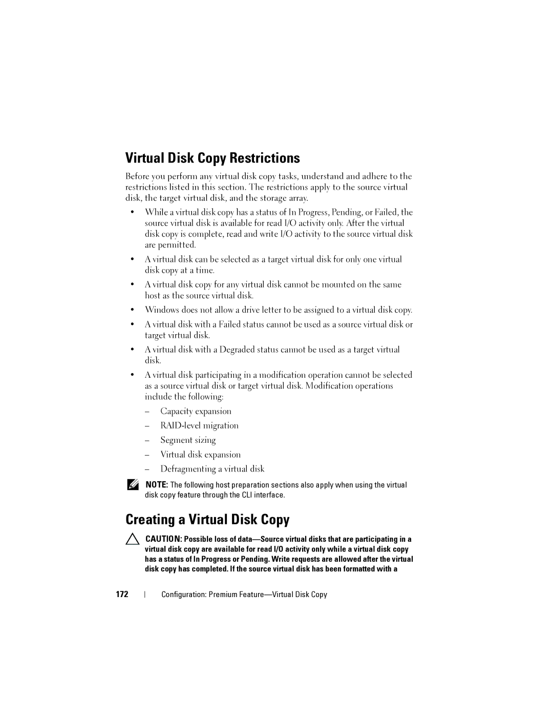 Dell MD3620I, MD3600I owner manual Virtual Disk Copy Restrictions, Creating a Virtual Disk Copy, 172 