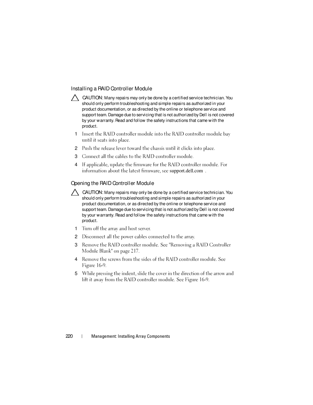 Dell MD3620I, MD3600I owner manual Installing a RAID Controller Module, Opening the RAID Controller Module, 220 