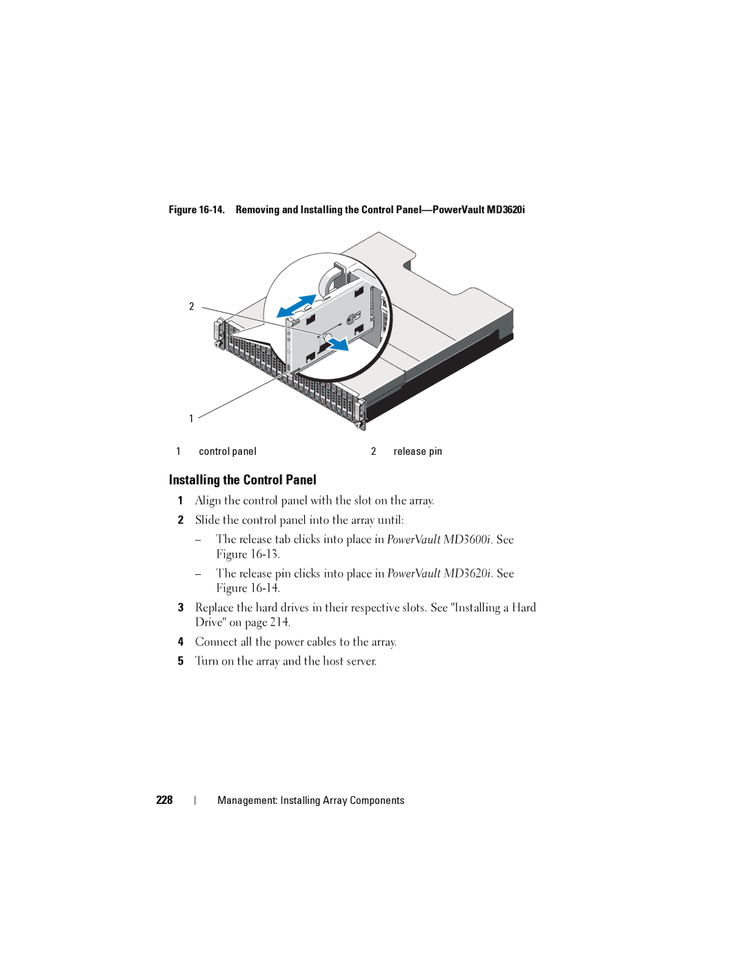 Dell MD3620I, MD3600I owner manual Installing the Control Panel, 228 