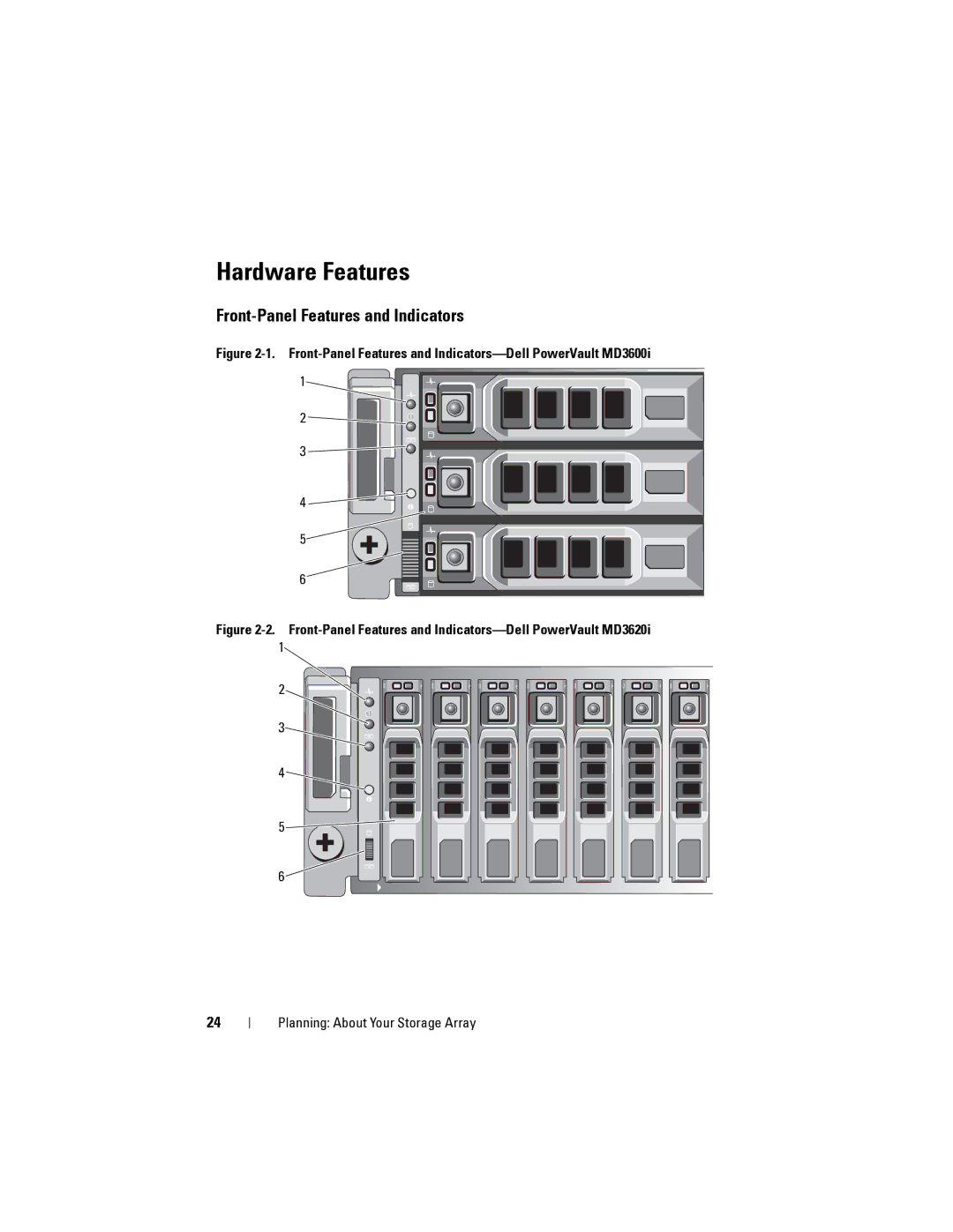 Dell MD3620I, MD3600I owner manual Hardware Features, Front-Panel Features and Indicators 