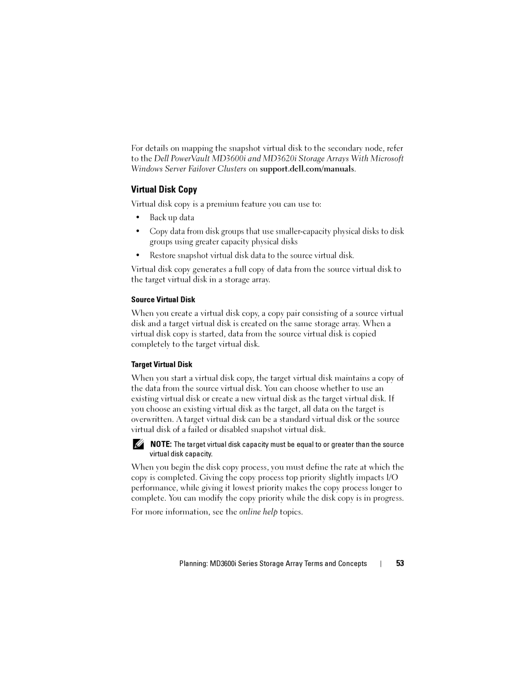 Dell MD3600I, MD3620I owner manual Virtual Disk Copy, Source Virtual Disk, Target Virtual Disk 