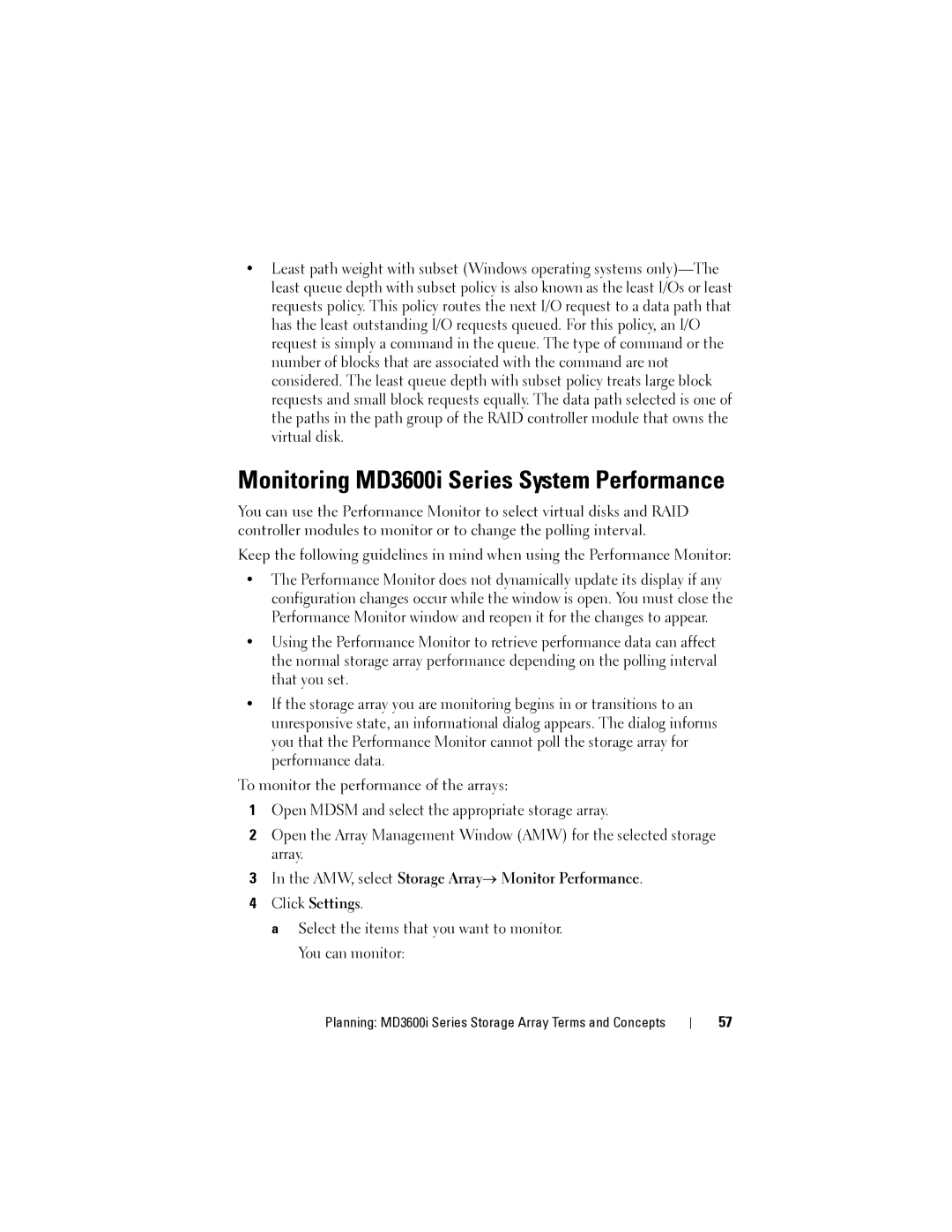 Dell MD3600I, MD3620I owner manual Monitoring MD3600i Series System Performance 