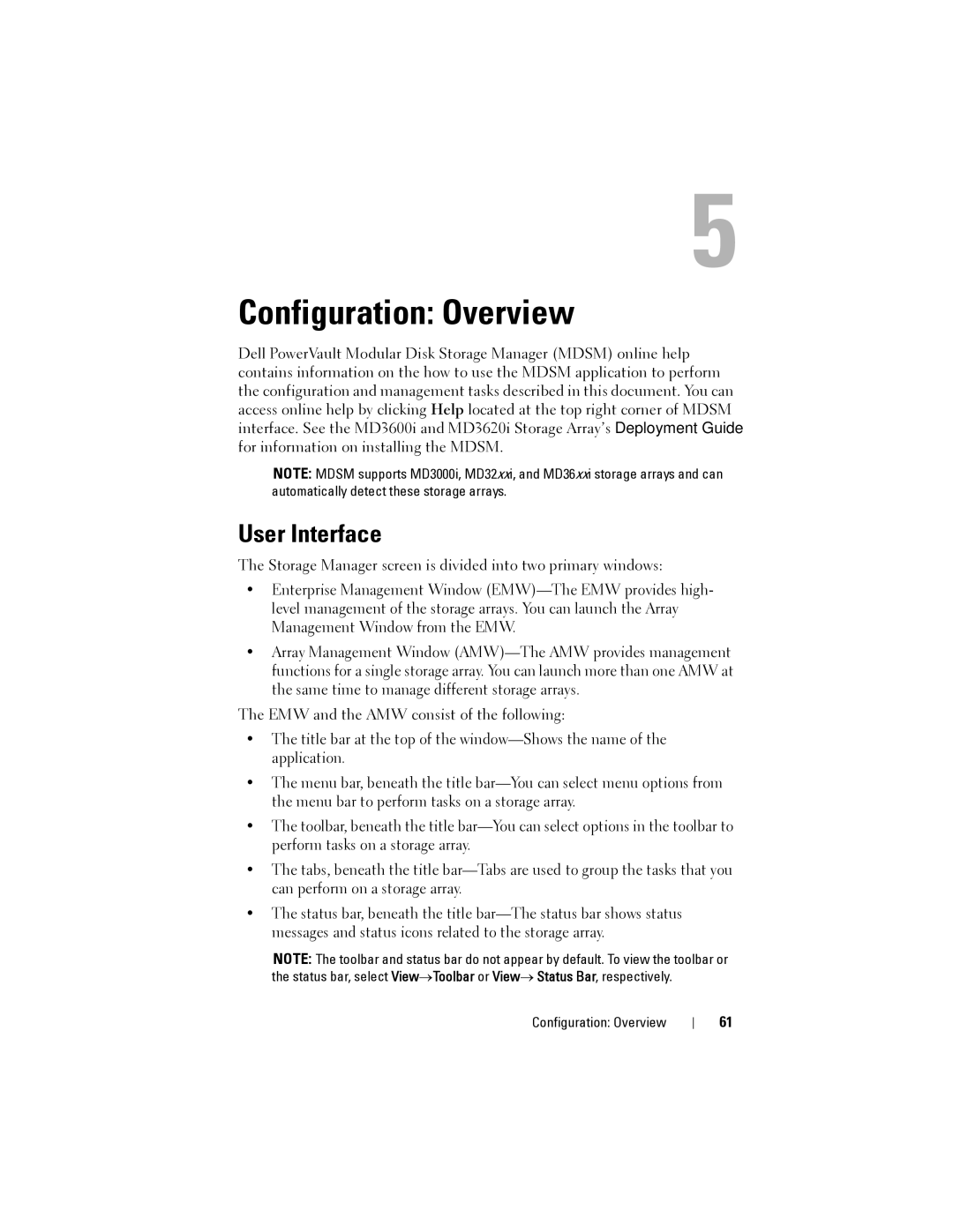 Dell MD3600I, MD3620I owner manual Configuration Overview, User Interface 