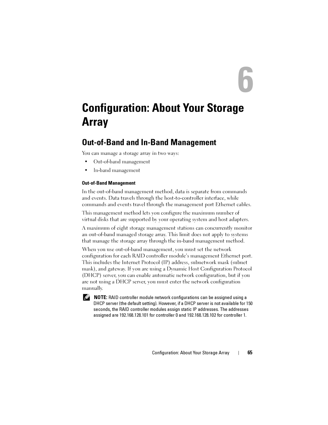 Dell MD3600I, MD3620I Configuration About Your Storage Array, Out-of-Band and In-Band Management, Out-of-Band Management 