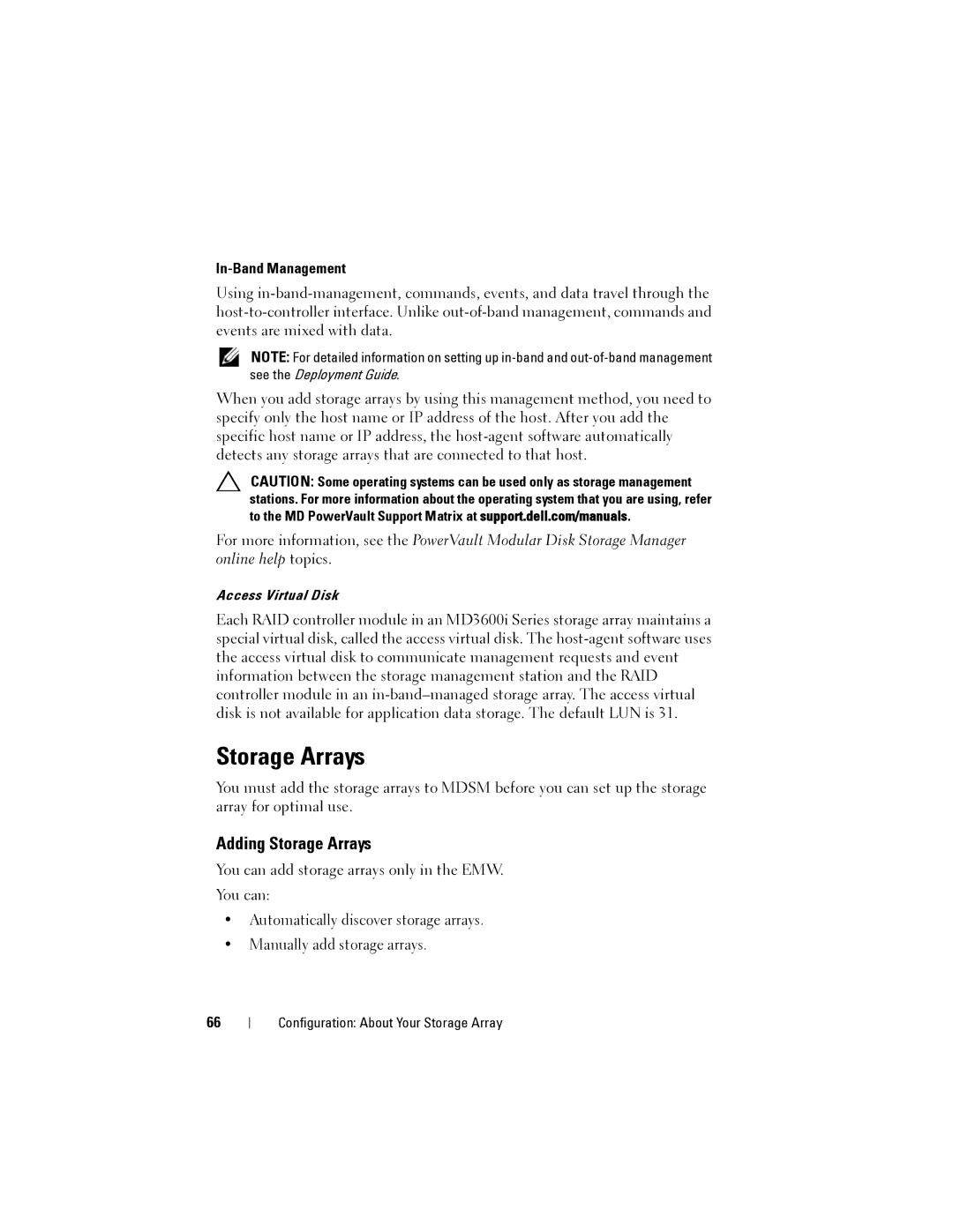 Dell MD3620I, MD3600I owner manual Adding Storage Arrays, In-Band Management 