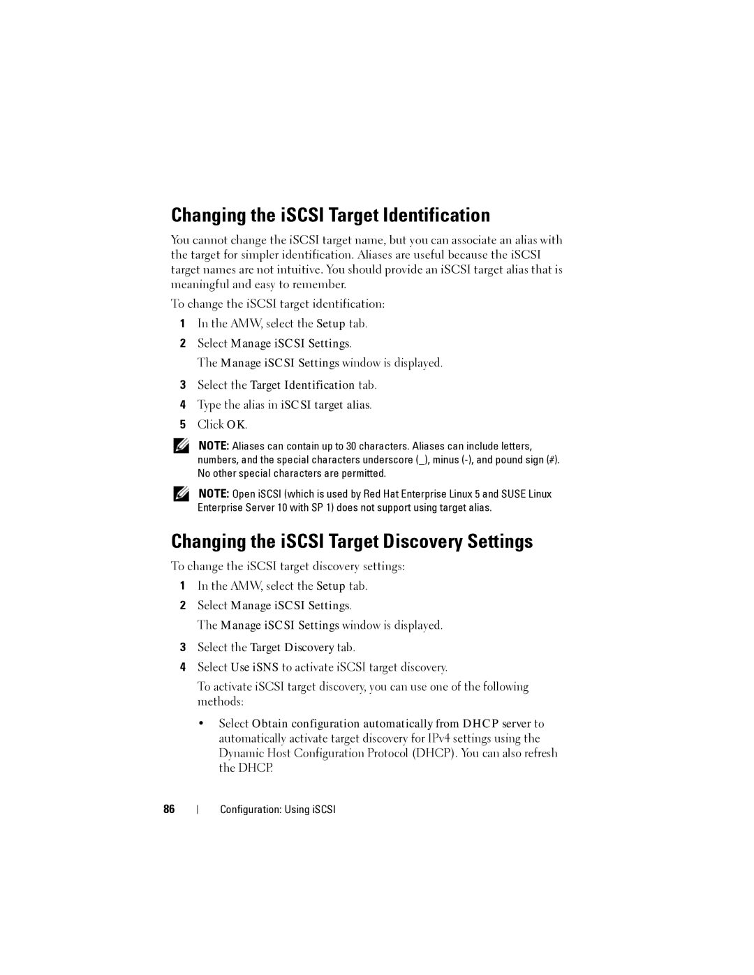 Dell MD3620I, MD3600I owner manual Changing the iSCSI Target Identification, Changing the iSCSI Target Discovery Settings 