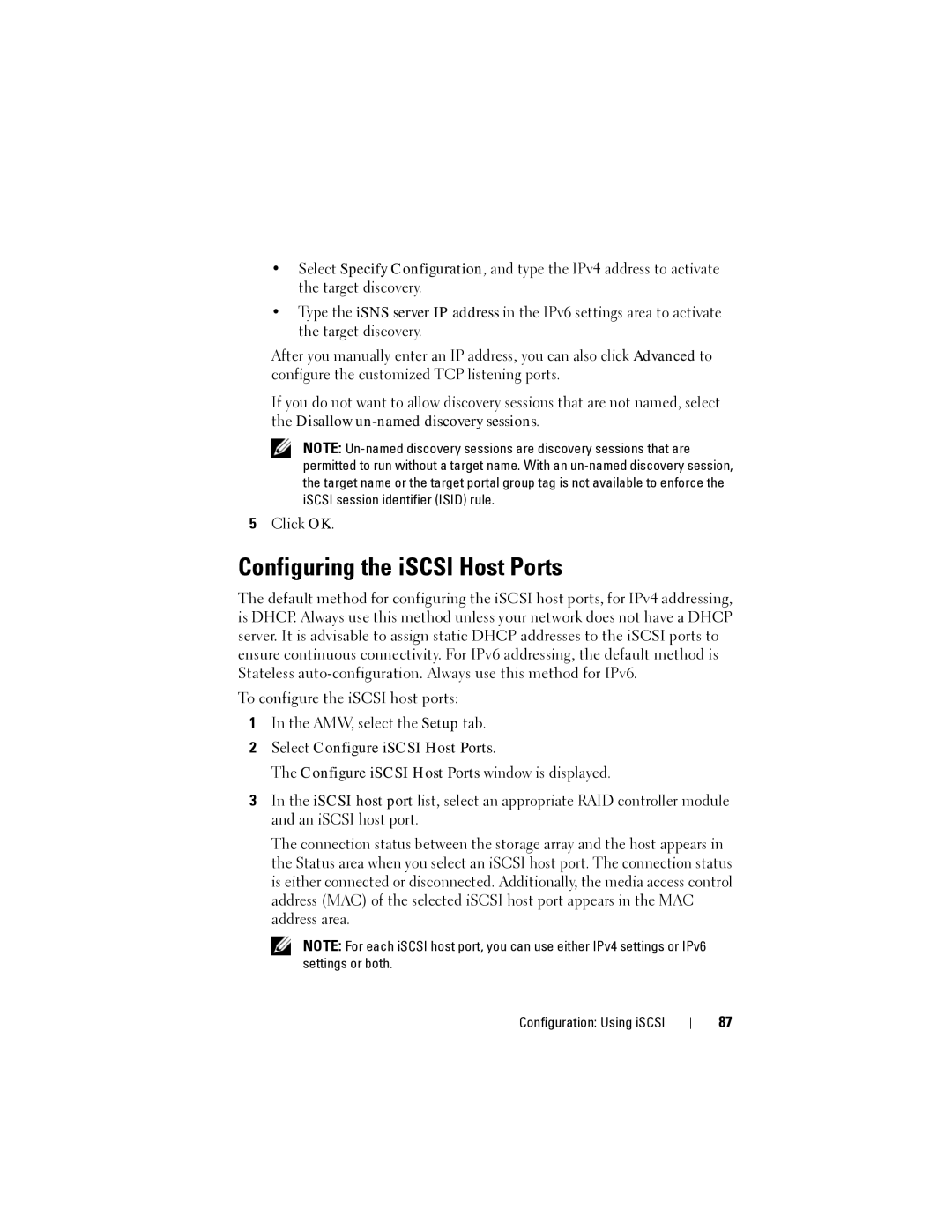 Dell MD3600I, MD3620I owner manual Configuring the iSCSI Host Ports 