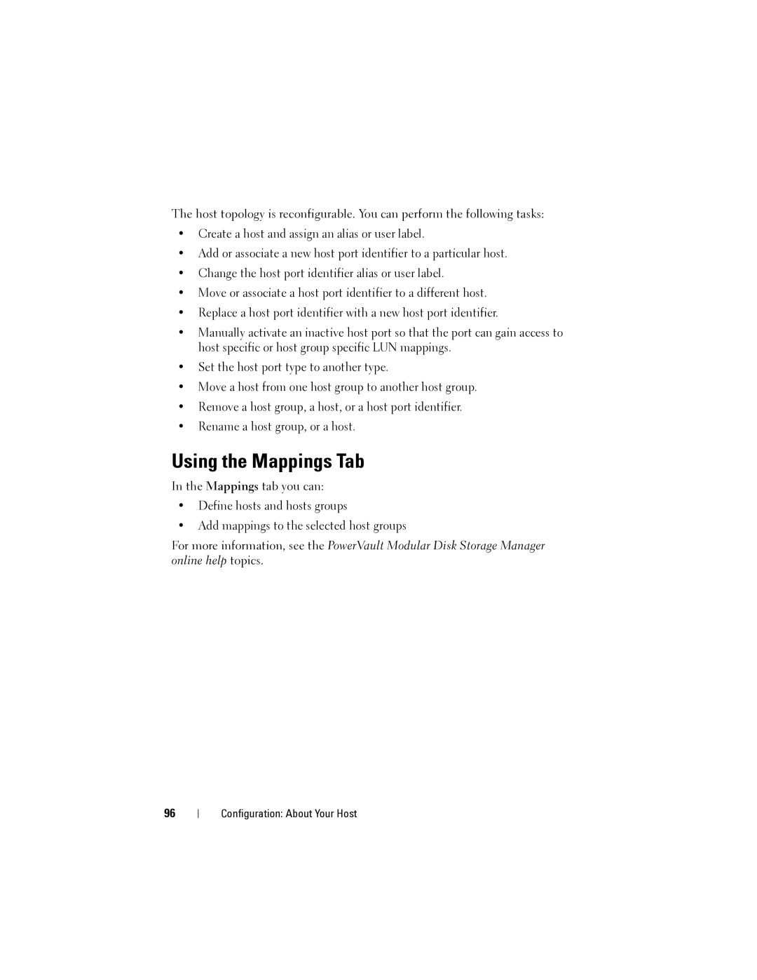 Dell MD3620I, MD3600I owner manual Using the Mappings Tab 