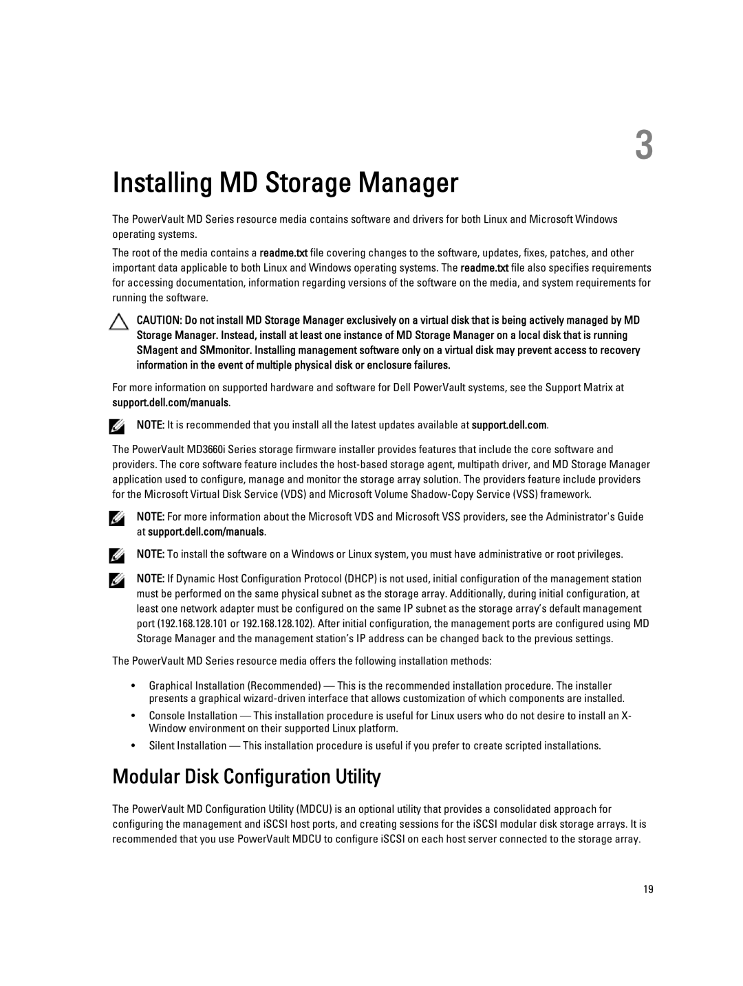 Dell MD3660I manual Installing MD Storage Manager, Modular Disk Configuration Utility 