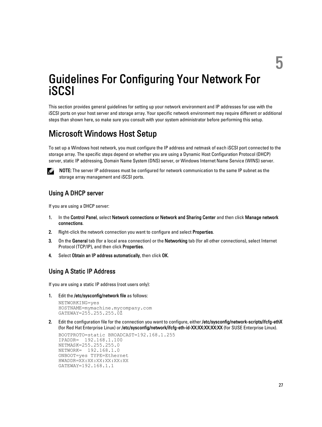 Dell MD3660I manual Guidelines For Configuring Your Network For iSCSI, Microsoft Windows Host Setup, Using a Dhcp server 