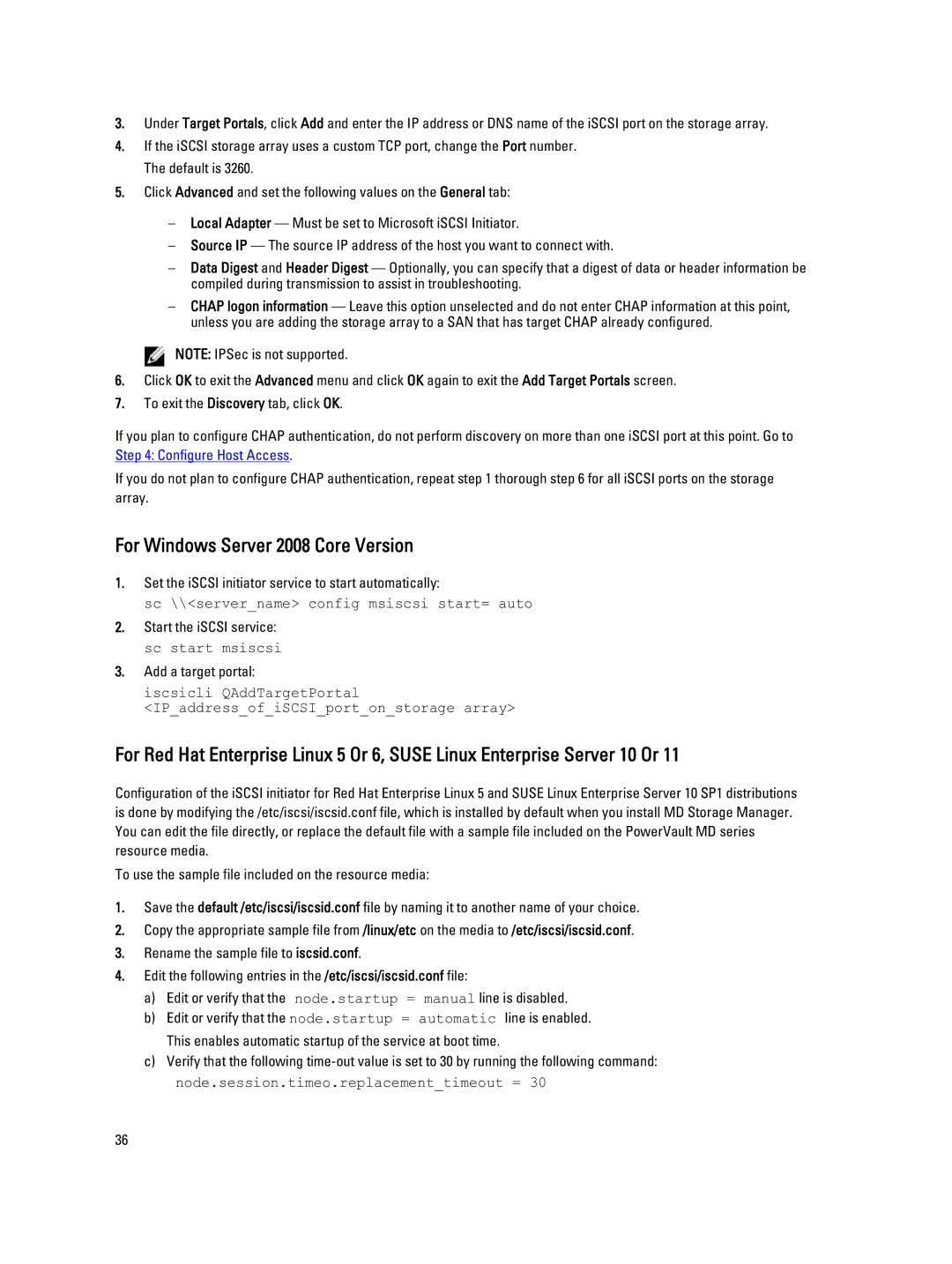 Dell MD3660I manual For Windows Server 2008 Core Version 