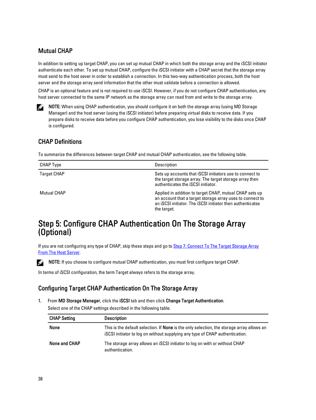 Dell MD3660I manual Configure Chap Authentication On The Storage Array Optional, Mutual Chap, Chap Definitions 