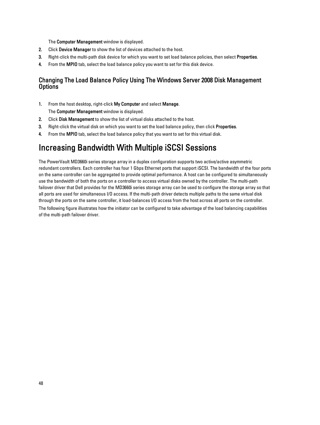 Dell MD3660I manual Increasing Bandwidth With Multiple iSCSI Sessions 