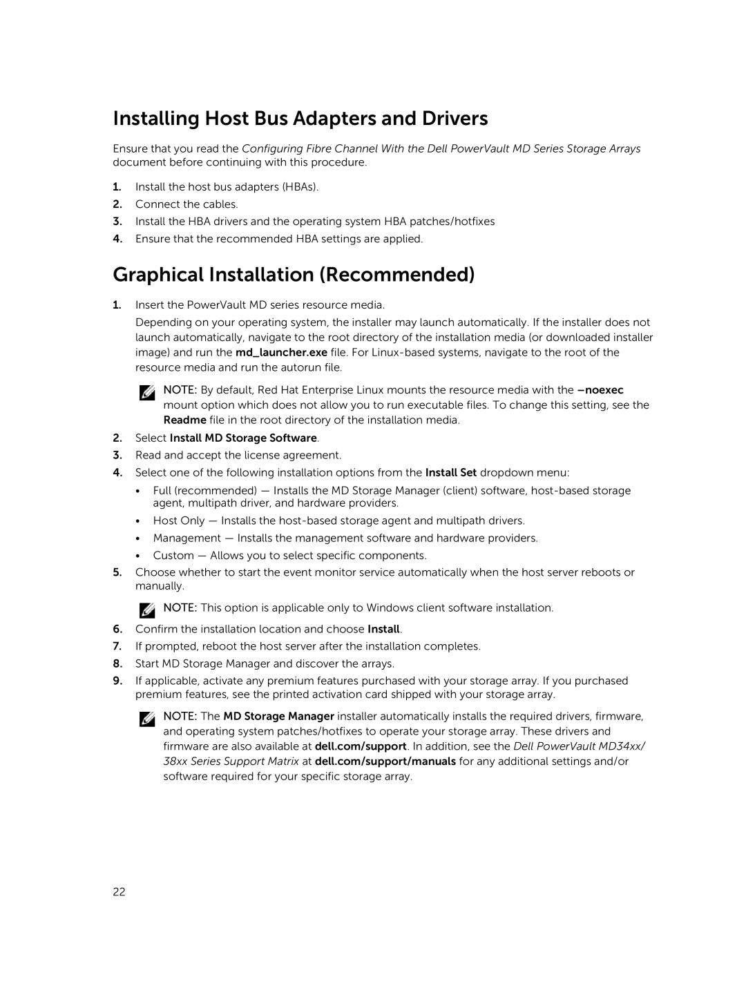 Dell MD3820f, MD3800f manual Installing Host Bus Adapters and Drivers, Graphical Installation Recommended 