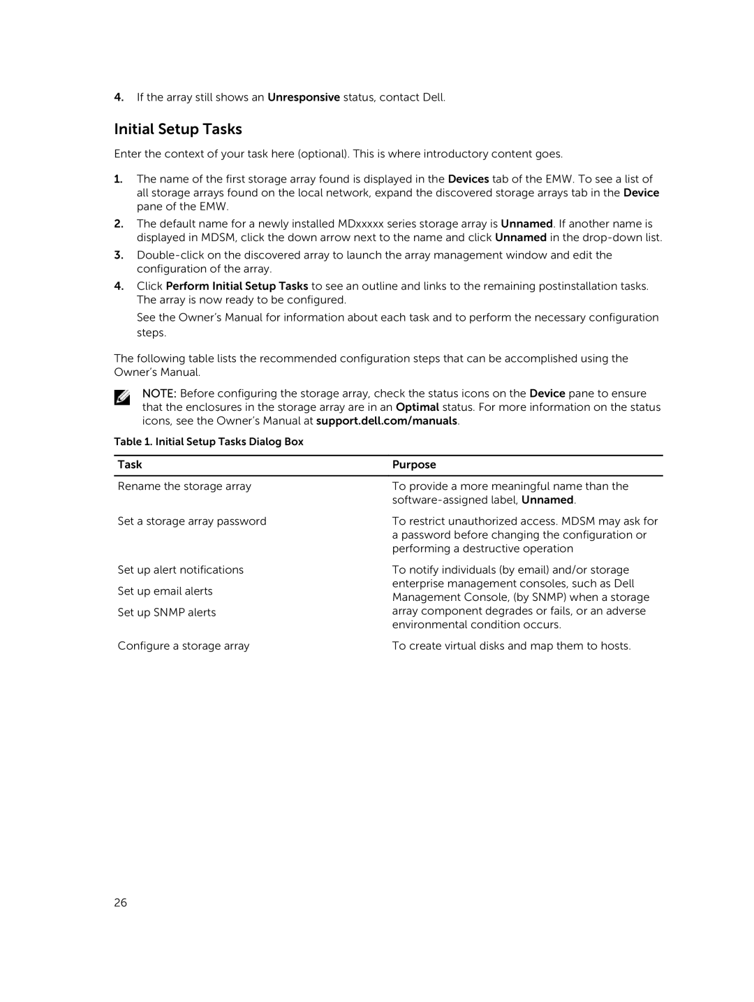 Dell MD3820f, MD3800f manual Initial Setup Tasks 