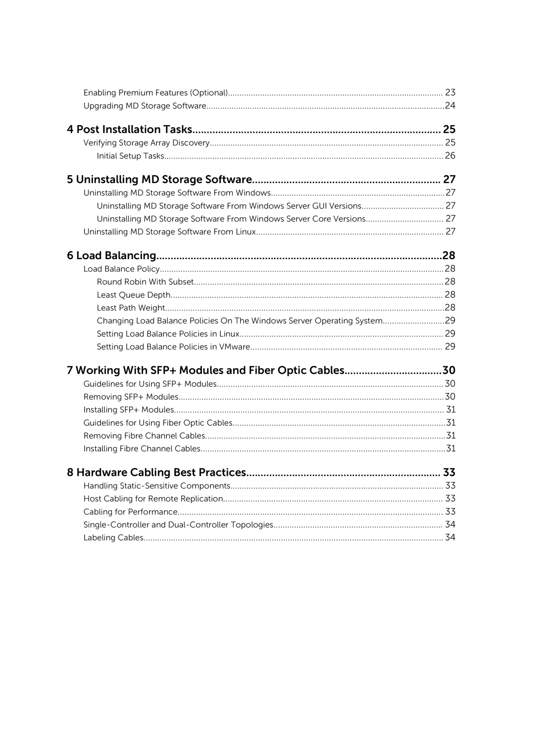 Dell MD3820f Post Installation Tasks, Uninstalling MD Storage Software, Load Balancing, Hardware Cabling Best Practices 